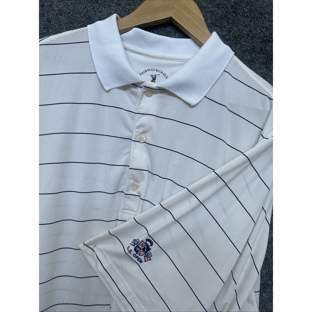 Fairway & Greene U.S. Open Golf Polo Shirt Mens White Navy Striped  Sz XL